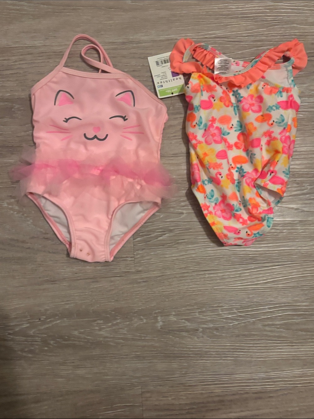 Bundle of two girls bathing suit pink sz 12 month flamingo 6-9 UPF 50+